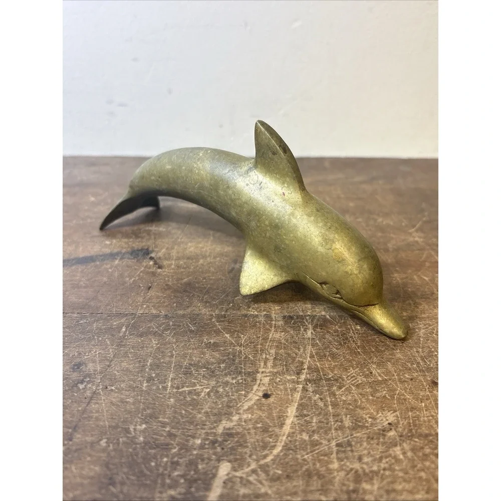 Brass Dolphin Paperweight Decorative Curio 6.5